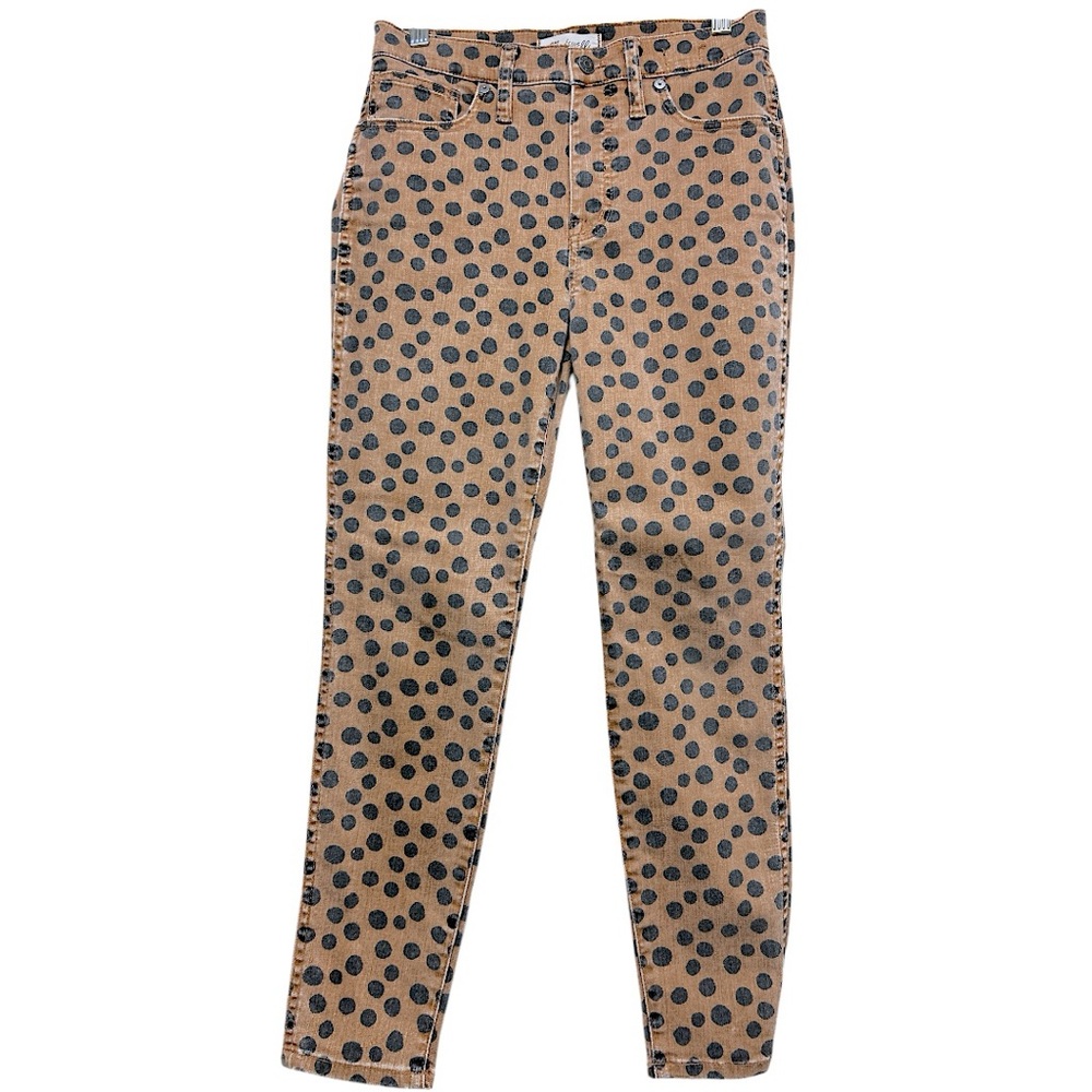 Madewell Pant Women Size 28 Petite Brown Tan Black Polka Dot Jeans Artsy Cheetah
